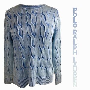 Polo Ralph Lauren Size Medium blue vintage wash cable knit sweater